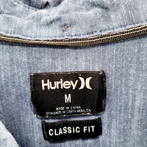 Hurley One and Only 2.0 Blue Classic Fit Woven Button-Up Short-Sleeve Shirt Sz M - Picture 3 of 9